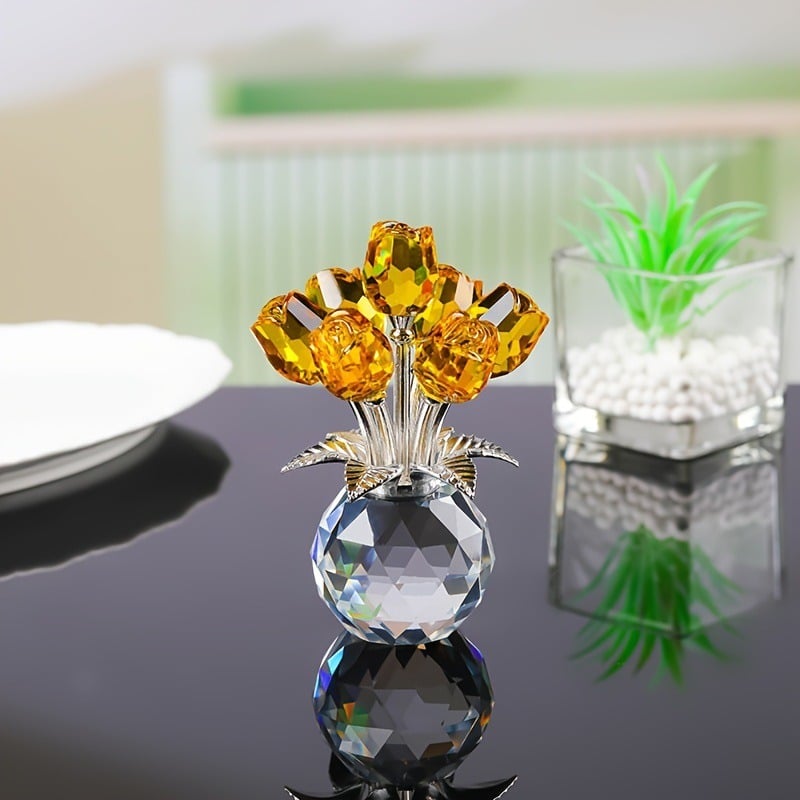 ✨🌹Crystal Colorful Rose Flower Collectible Figurine with Vase