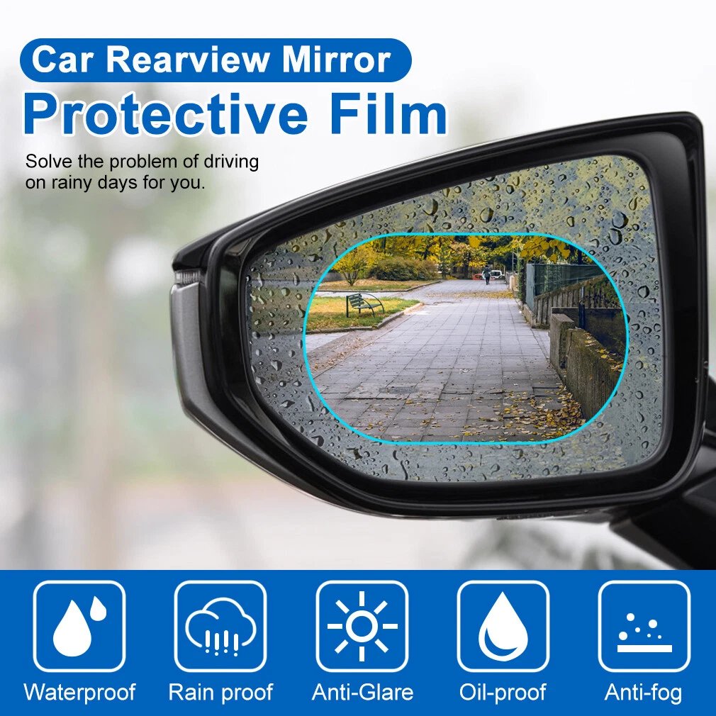 🔥LAST DAY 49% OFF - 4Pcs Anti-Rain Rearview Mirror Film — Drive Safely in Any Weather 🌧️