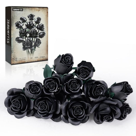 JEREMYTIS Black Rose Flower Bouquet BuildingSet, Black Rose Botanical Collection Blocks KitCompatible for Adults Women, Artificial FlowersGothic Decor for Valentine's Day & Halloween