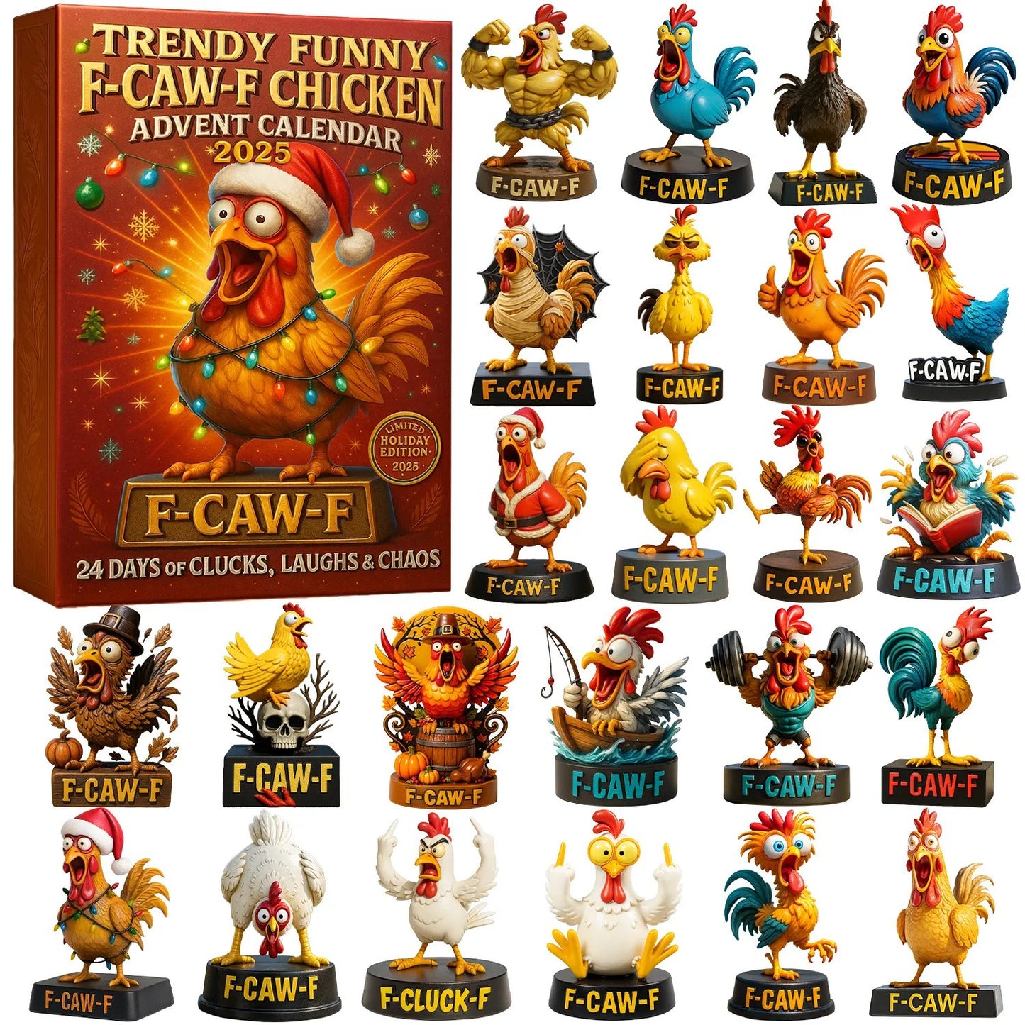 Trendy Funny F-Caw-F Chicken Advent Calendar 2025