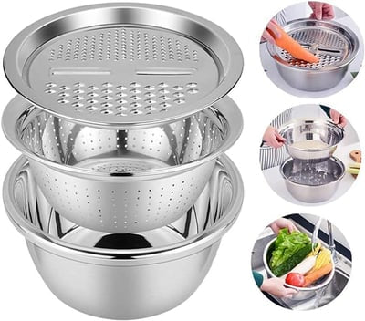 Premium 3-in-1 Multifunctional Stainless Steel Bowl & Grater Set