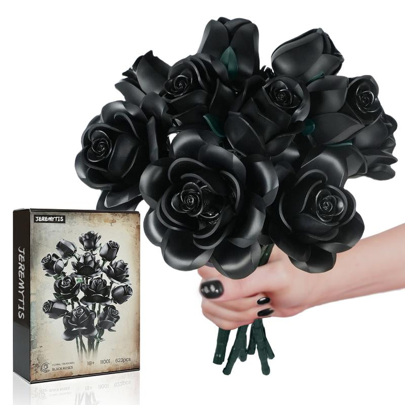 JEREMYTIS Black Rose Flower Bouquet BuildingSet, Black Rose Botanical Collection Blocks KitCompatible for Adults Women, Artificial FlowersGothic Decor for Valentine's Day & Halloween
