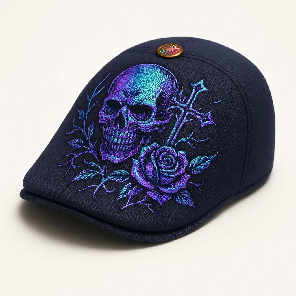 💀Handcrafted Skull & Thorn Flat Cap🎁
