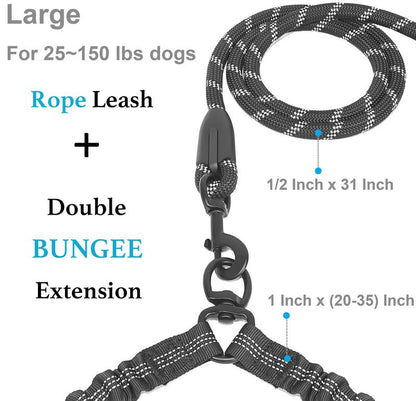 🐶Heavy Duty Dog Leash with Shock Absorbing Bungee for Walking 2 Dogs (25-150 lbs)