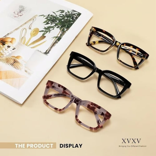 ✨👓3 Pack Tortoiseshell Reading Glasses – Blue Light Blocking Oversized Square Readers