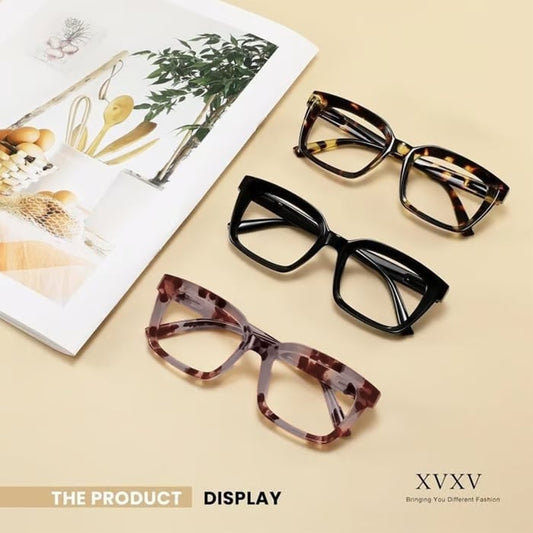 ✨👓3 Pack Tortoiseshell Reading Glasses – Blue Light Blocking Oversized Square Readers