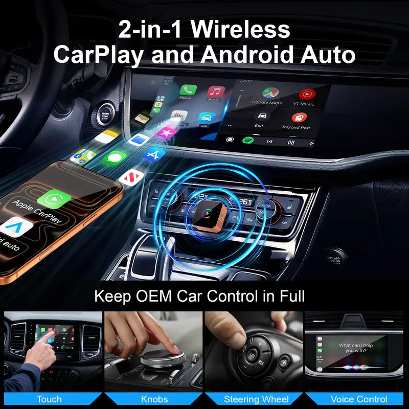 Newest 2026 Wireless CarPlay Adapter for iPhone/Android - Apple 17 Orange Fast Connect No Delay, Hands-Free Calling Wireless Adapter Electronic Charger CarPlay Adapter