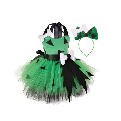 Kids Girls Caveman Costume Cavegirl Tulle Dresswith Headpiece Stone Age Outfit HalloweenCosplay Dress Up Photo Shoot