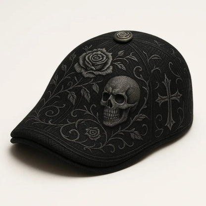 💀Handcrafted Skull & Thorn Flat Cap🎁
