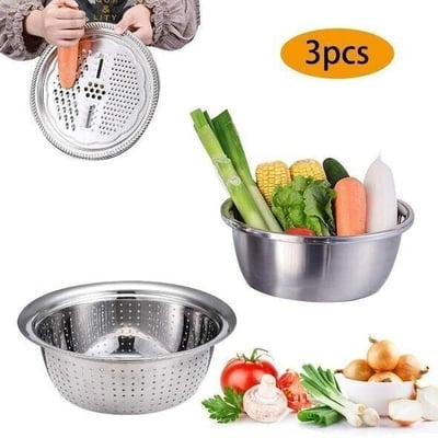 Premium 3-in-1 Multifunctional Stainless Steel Bowl & Grater Set