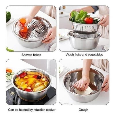 Premium 3-in-1 Multifunctional Stainless Steel Bowl & Grater Set