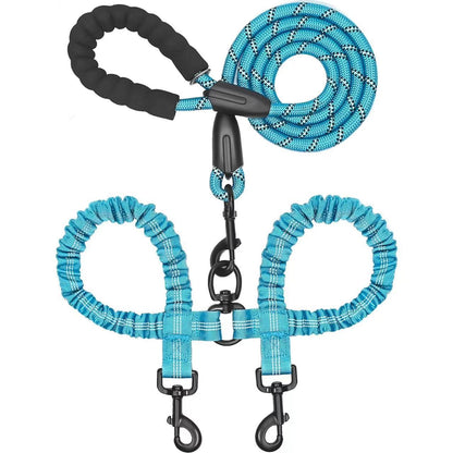 🐶Heavy Duty Dog Leash with Shock Absorbing Bungee for Walking 2 Dogs (25-150 lbs)