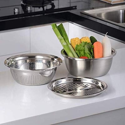 Premium 3-in-1 Multifunctional Stainless Steel Bowl & Grater Set