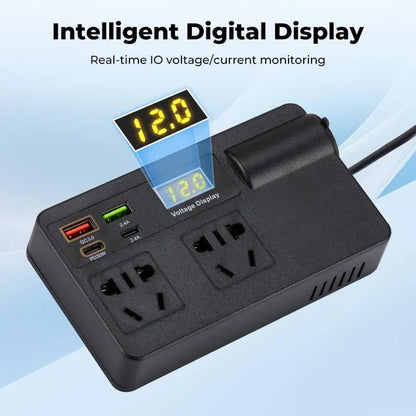 💥LAST DAY SALE 49% OFF💥Car Truck Inverter 12V-24V to 220V with Smart Chip QC3.0 Fast Charging for Laptops Tablets & Phones USB Ports Included Wireless Carplay Adapter