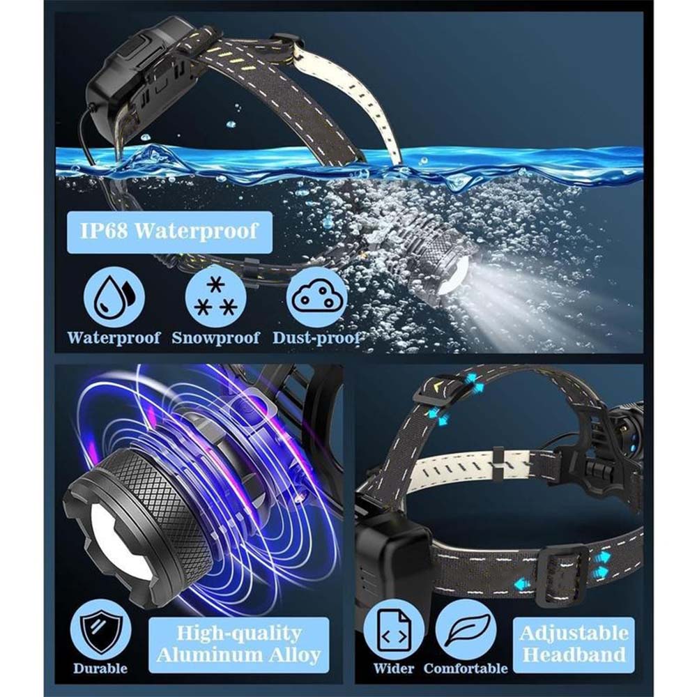 🔥HOT SALE 70% OFF✨150000 lumen rechargeable headlamp-60H long battery life detachable