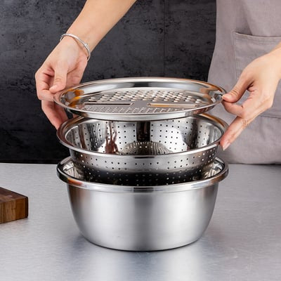 Premium 3-in-1 Multifunctional Stainless Steel Bowl & Grater Set