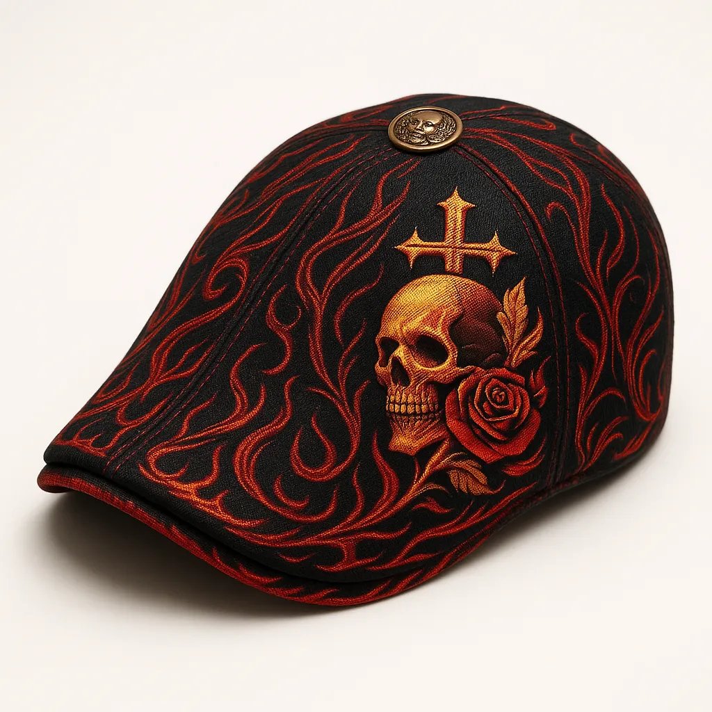 💀Handcrafted Skull & Thorn Flat Cap🎁