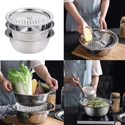 Premium 3-in-1 Multifunctional Stainless Steel Bowl & Grater Set