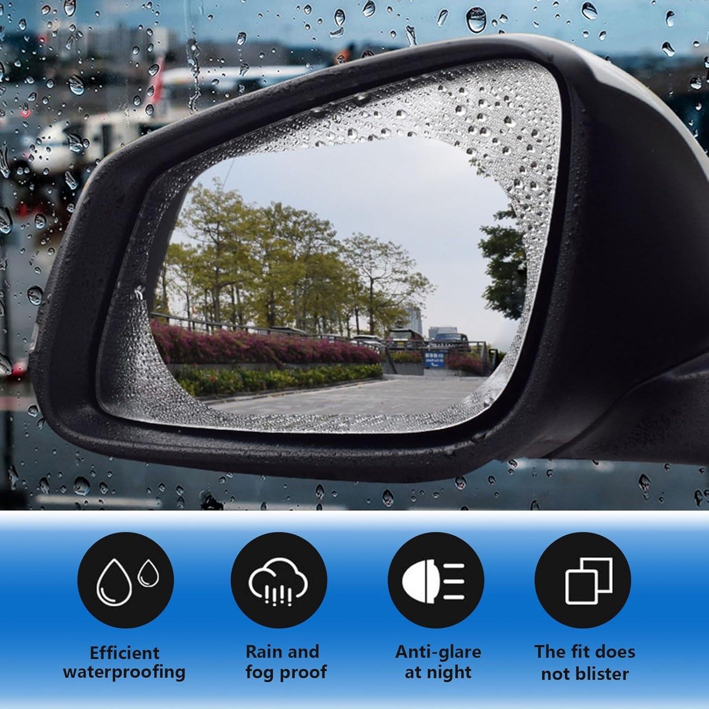 🔥LAST DAY 49% OFF - 4Pcs Anti-Rain Rearview Mirror Film — Drive Safely in Any Weather 🌧️