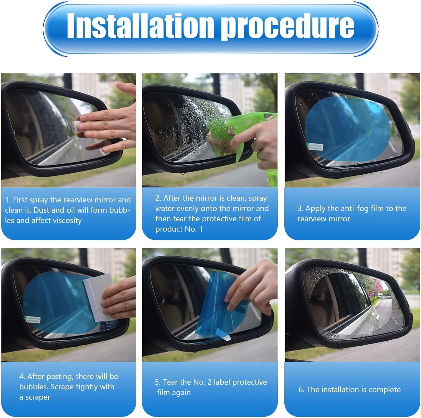 🔥LAST DAY 49% OFF - 4Pcs Anti-Rain Rearview Mirror Film — Drive Safely in Any Weather 🌧️