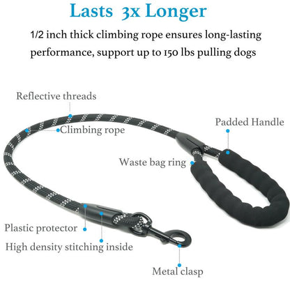 🐶Heavy Duty Dog Leash with Shock Absorbing Bungee for Walking 2 Dogs (25-150 lbs)