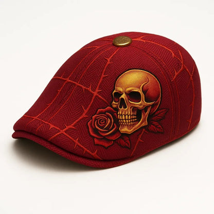 💀Handcrafted Skull & Thorn Flat Cap🎁