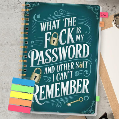 📅Funny Password Notebook - Spiral Bound with Lock Icons & Funny Security Phrases✍️