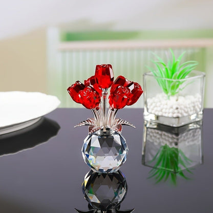 ✨🌹Crystal Colorful Rose Flower Collectible Figurine with Vase