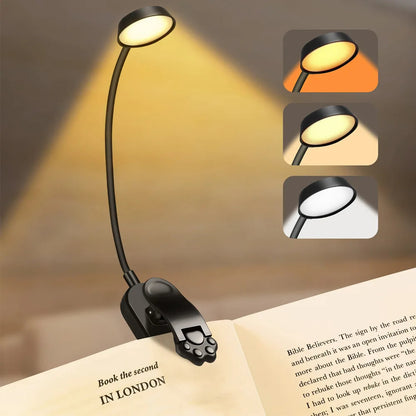 Rechargeable LED Clip-On Book Light with 3 Colors & Flexible Gooseneck
